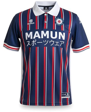 MAMUN Maillot de football japonais, Bleu avec rayures rouges et blanches, M