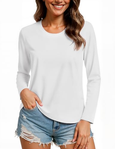 TACVASEN Langarmshirt Damen Baumwolle Langarm Tshirt Rundhals Basic Shirt | Langarmshirt Baumwolle Damen,Rundhals Shirt,Longsleeve Shirt Cotton,Regular Fit Tshirt,Herbst,Atmungsaktiv Komfort