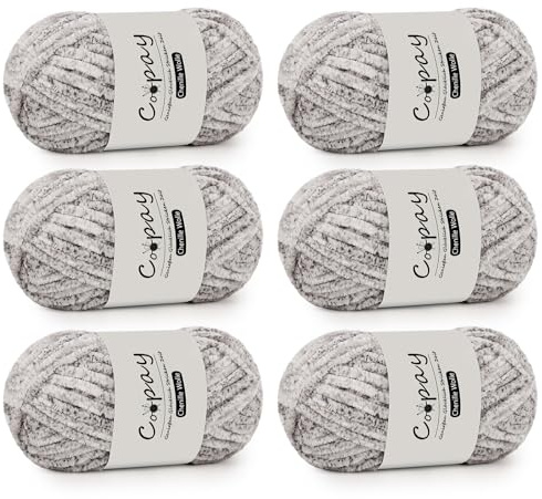 Coopay Chenille Wolle zum Häkeln, 6x100g Weiche Samtig Chenillegarn, Flauschige Dicke Wolle zum Stricken, Warme Plüschwolle Häkelgarn für Decken, Schals, Mützen - Wasser und Tintenreim
