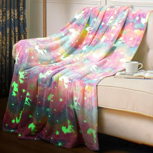 YNNHUDEEP Couverture Enfant Plaid Polaire Licorne Rose 150x130cm | Douillette Phosphorescente, Adapté Toutes Saisons, Cadeau pou Garçons et Filles, Noël Anniversaire Pâques
