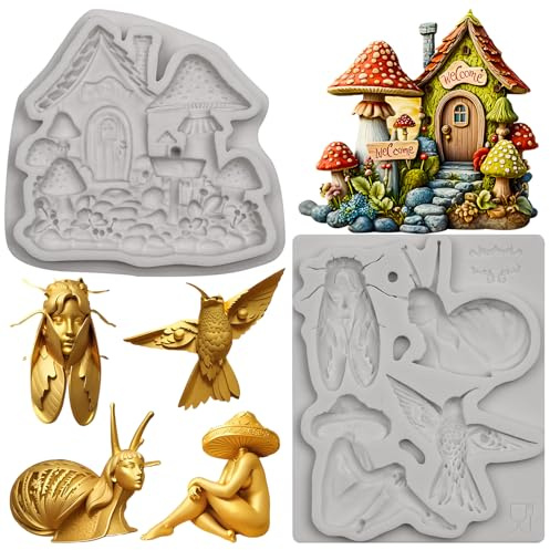 Bexal Silikonform „Fairy Garden“, Pilz-Design, grau, 8,27 x 4,13 Zoll | Türaufkleber in Schneckenform von „Little Fairy“, BPA-frei, geeignet für Tortendekoration, Fimo und Bastelprojekte