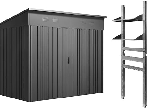 Hoggar – Gartenhaus für den Außenbereich Pioneer Y70 – Regal und Halterungen im Lieferumfang enthalten – Selbstmontage – verstärkte Doppeltür – Schloss – V-Säulen – robustes Dach – 256 x 221 x 215 cm