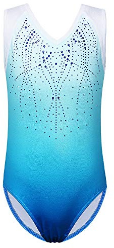 ZNYUNE Kinder Turnanzug Mädchen Gymnastik Trikot Gymnastikanzug Ärmellos Klassisch B182_Blue 16A