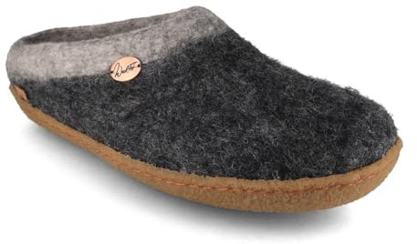 WoolFit Sherpa Filzpantoffeln mit Naturgummisohle handgefilzte unisex Hausschuhe mit flexiblem Fußbett, Gr. 36-48