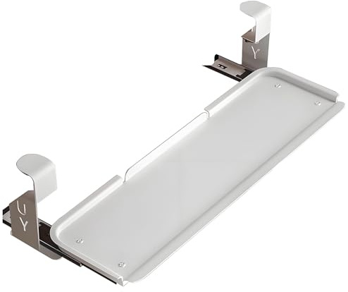 PLMNBQWE Under Desk Keyboard Tray with C Clamp Adjustable Steel Drawer No Drilling Required Space Saving Furniture Hardware