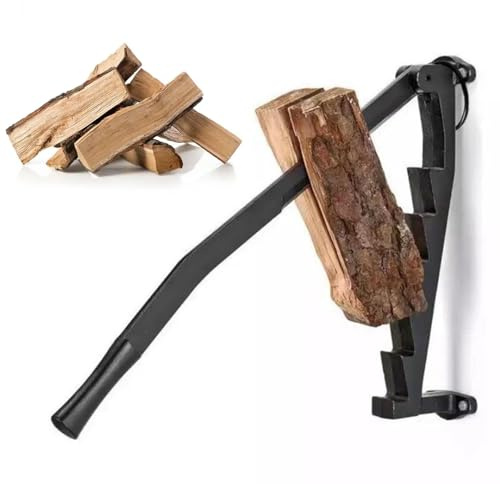 Wall-mounted Log Splitter, Manual Kindling Splitting, 180° Non-slip, Replaceable Extended Handle, Anti-accidental Locking Ring for Outdoor and Indoor