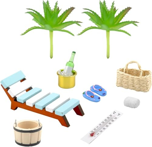 XRVRILE Miniatur Deko Sauna Zubehör Set, Wellness Geschenk, 11 Teile Wellness Deko Zubehör, Miniatur-Sauna-Szene Schießen Requisiten Modell, Strand-Mikrolandschaft, für DIY, Geldgeschenk