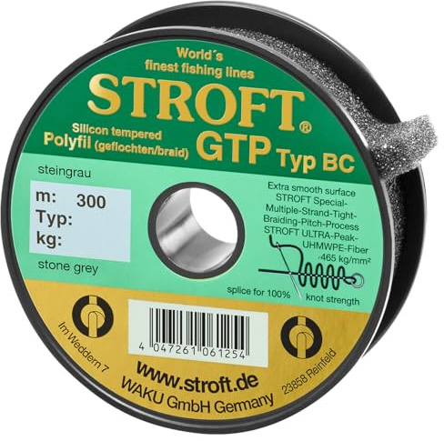 Stroft GTP Typ BC Baitcaster Schnur geflochten grau – Angelschnur 0,13–0,30 mm, 4,5–20 kg Tragkraft, PE Schnur, 8-Fach, rund & Abriebfest, Braid für Baitcast Rolle 100–2000 m