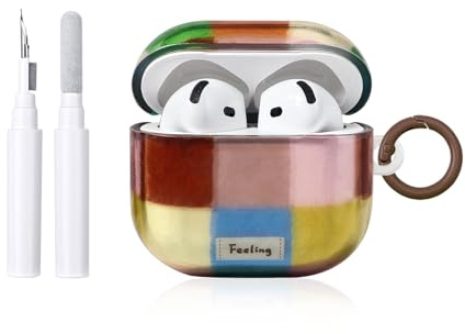 Reownest Kompatible für AirPods 5/4 Hülle mit Reinigungsset, Cute Bunt Dopamin Kariert Muster Aesthetic Design, Kratzfeste Schlüsselbund Abdeckung Soft Kopfhörer Handyhülle - Bunt