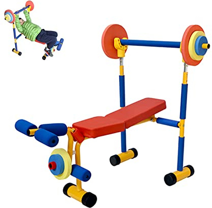 CVGfko Kids Weight Bench Set Adjustable Barbell and Dumbbell Toy for Home Fitness, Suitable for Ages 69, Ideal for Kindergarten Exercise Equipment