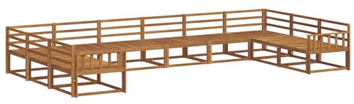 vidaXL Outdoor-Sofagarnitur 10 pcs Natur Massivholz Akazie, Modernes Garten-Lounge-Set, langlebiges Outdoor-Sofa, Elegantes Eckmöbel, Terrassensitzgelegenheiten zum Entspannen, Poolseitensitzkomfort