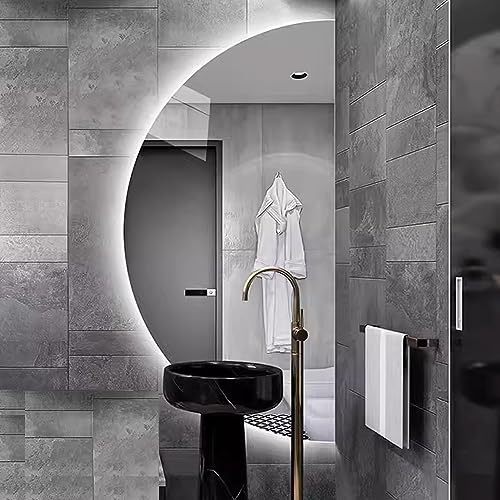 BKSXSOP Specchio da Bagno a LED Intelligente con oscuramento e antiappannamento, Specchio a Mezzaluna per Soggiorno, Ingresso Camera da Letto - Montaggio a Parete, 50x100 cm/40x20 Pollici