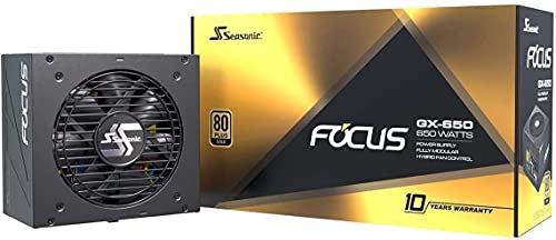 Seasonic Focus GX 650W Power Supply, Full Modular, 80 Plus Gold, 90% Efficiency, Cable-Free Connection, Hybrid Silent Fan Control, 10 Years Warranty, Power and Performance , Black