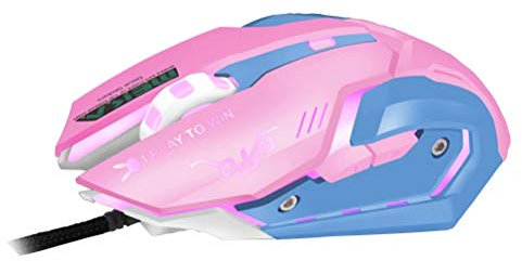 CSZH Watch Rose Souris Pionnier CF Anime dva Filaire Gaming Mouse Cartoon Souris garçons et Filles Cheveux rétro-éclairé Esports Manger Poulet LOL (Rose)