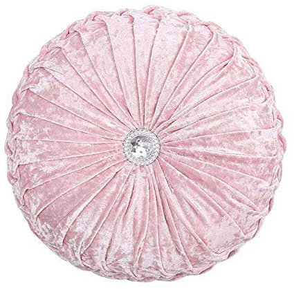 Householdfurnishing Velvet Round Cushion Cover Small & Large Stitched with Diamond (Light Pink, 35 x 35)