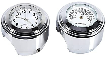 Fydun Lenkerhalterung Uhr 7/8 1 Lenker Uhr Tisch Thermometer Temp Aluminiumlegierung Wasserdichtes Lenkstange Vorwahlknopf Taktgeber und Thermometer (Weiß)