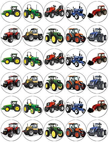 Ronnies-Bakery-Company 30pcs Traktor Kuchen Topper Essbare Oblaten Papier Orange oder Gelb für Geburtstag Cupcake Dekoration