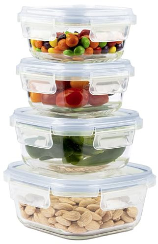 Home Fleek Boite Hermetique Alimentaire Verre - Boite De Conservation Alimentaire, Récipient en Verre pour Conservation Alimentaire Peu Encombrants Pour Micro-Ondes Et Congélateur (Set de 4, Bleu)