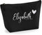 Personalisiert Name Initialen & Herz Kosmetiktasche Damen Schminktasche für Handtasche Makeup Tasche - Glitter oder Flocke Material Druck - Holo Weißer Glitzer - M | Schwarz