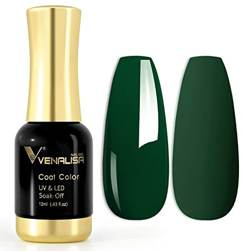 VENALISA 12ml Dark Green Gel Nail Polish Soak Off Nail Lamp UV LED Natural Nail Gel Polish Nail Art DIY Manicure French Gifts, 0.43 OZ