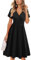 VOTEPRETTY Vestido cruzado de manga corta con cuello en V para mujer, vestido de verano casual floral con bolsillos, negro manga corta, Large