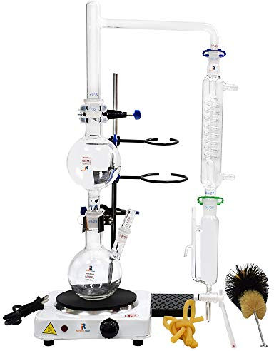 500ml Dispositivo per distillazione di oli essenziali Kit per vetreria da laboratorio Kit per purificatore per distillatore di acqua a vapore con imbuto separatore per fornelli caldi (500ml)