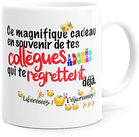 Mug Humour Collègue Tasse Message Drôle Rigolo. Idée Cadeau Original pour Départ en Retraite Mutation Travail Bureau Homme Femme pour Anniversaire Noël Plaisir. Dino Mugs le Sourire dès le Réveil.