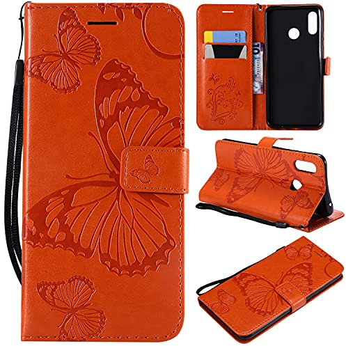 nancencen Handyhülle Kompatibel mit Huawei P30 Lite/Nova 4e,Geldbörse PU Leder Flip Cover Schutzhülle Hülle Klapphalterungsfunktion -Einfarbig Schmetterling Orange