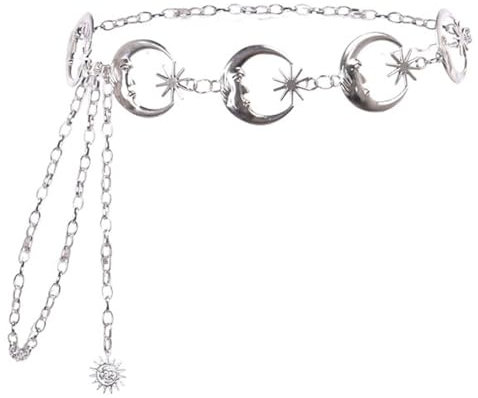 JKJF Sonne Stern Mond Taillenkette Metall Kettengürtel Mode Kleid Kettengürtel für Frauen Mädchen - Silber