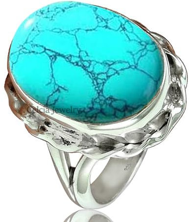 Natürlicher Türkis-Edelsteinring 925er Sterlingsilber Handgemachter Schmuck für Frauen (Türkis, Größe 12)