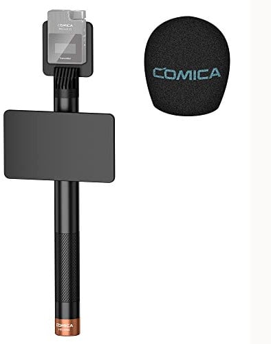COMICA HR-WM Interview Handheld-Adapter für Rode Wireless GO/BoomX-D/D Pro/BoomX-U Wireless Lavalier-Mikrofon, Mikrofongriff für Nachrichten, TV-Interviews und Videoaufnahmen usw. (mit Windschutz)