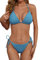Zuvebamyo Damen Gerippter Zweiteiler Bikini Badeanzug Sexy Triangel Top Badeanzüge String Cheeky Bikini Sets, blau, Large