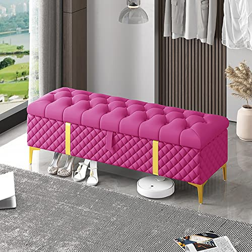 Banc de Rangement, Banc de Rangement Luxueux Banc de Bout de Lit, Banc Rembourré en Cuir avec Rangement, Bancs de Rangement Modernes Banc de Chambre à Coucher Coffre de Rangement-Ros