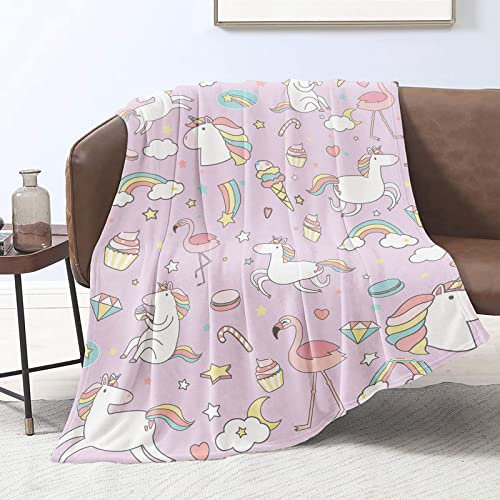 Domgoge Einhorn Kuscheldecke Flauschig Einhorn Decke Kinder Teenie-MäDchen Flamingo Flanell Fleecedecke Geschenke Eiscreme Decken Sofa Couch, 130cm x 152cm