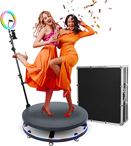 DOEL 360 Photo Booth Machine 100cm Zoll für Party Streaming Hochzeit, mit Doelbooth Software, Fernbedienung und Ringlicht, 100cm drehbare Video-Plattform, tragbar + Flugtasche