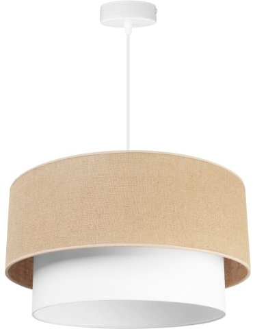 Light-Home Juta Hängelampe - Boho Deckenlampe Esszimmer und Küche - Pendelleuchte aus Metall mit Stoff Lampenschirm - ⌀ 45 cm - Torte 1 - Jute Weiß