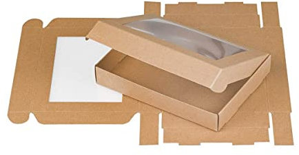 Natürlich verpacken Faltchachtel mit Fenster und Klappdeckel 11,5 x 15,5 x 2,5 cm, Braun, Kraftkarton - 10er Pack