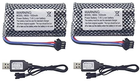 2PCS 7.4V 1500mAh SM-3P-Stecker-Lithiumbatterie mit USB-Ladekabel für DE43 DE60 RC Racing Fernbedienungsauto 1575 Ingenieurauto Spielzeugauto Auto