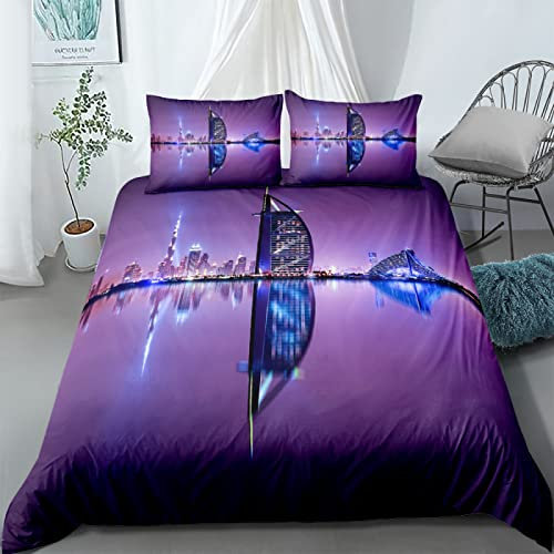 NDXRWDZR Bettwäsche 220x240 Lila Dubai Bettwäsche-Set mit Reißverschluss Schließung Bettbezug für Erwachsene Kinder Weicher Atmungsaktive Mikrofaser Bettwäsche + 2 Kopfkissenbezug 80x80 cm
