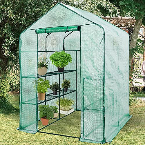 Lendo Online Serre avec Couverture imperméable en PE Vert Acier - Serre avec Porte-Plantes en Acier - Serre à Plantes (143x143x196cm)