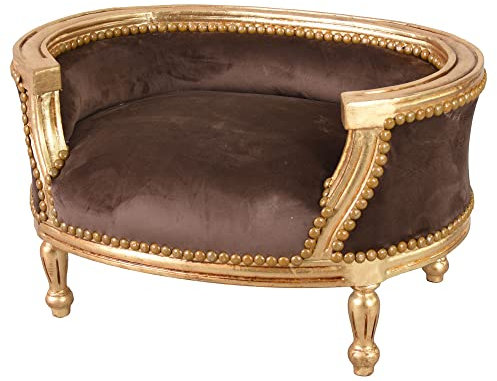 Hundebett „Marie Antoinette“ – Barock-Rokoko Haustierbett mit antik-patiniertem Holzrahmen & Volutenform, H40×B70×T47 cm cat704a70 Palazzo Exklusiv