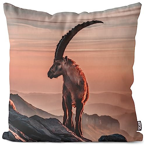 VOID Steinbock Alpen Bock Wandern Kissenbezug Kissenhülle Polyester Weihnachten Deko Winter Outdoor Dekoration, Kissen Größe:40 x 40 cm