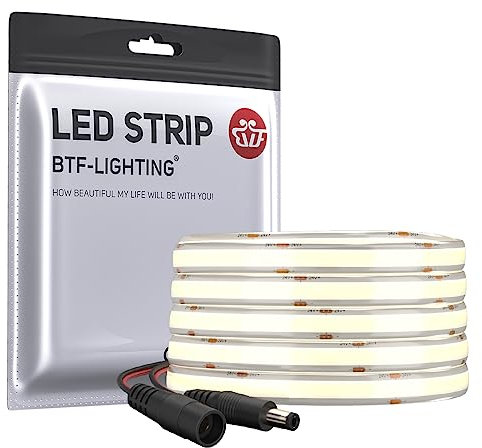 BTF-LIGHTING FCOB Flexibel Hohe Dichte LED Streifen Naturweiß 4000K 5M 480LEDs/M 10W/M 24V IP65 Dimmbar Verformbar COB LED Licht für Zimmer Innendekoration (Nicht inhalt Netzteil&Controller)