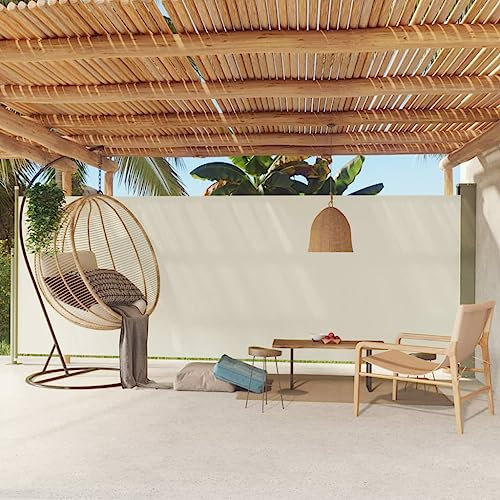 WIFESE Toldo Lateral retráctil para Patio Crema 200x500 cm Toldo Horizontal Exterior Separador Terraza Exterior Toldos Cortavientos Toldos Laterales Exterior Toldo para Patio Balcon Jardin