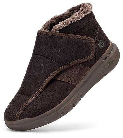 FitVille Women Extra Wide Diabetic Winter Boots, Adjustable Non-Slip Fur Lined Warm Ankle Boots, Outdoor Swollen Shoes, Copper Brown, 7.5 Wide