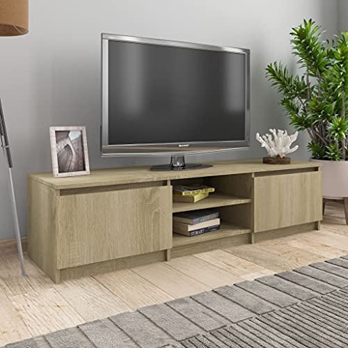 Higsose TV-Schrank 140x40x35,5cm Sonoma-Eiche,Holzwerkstoff,Stauraumschrank,TV-Ständer,HiFi-Schrank,Regal Schrank,TV-Schrank Im Industrie-Design,Fernsehschrank Wird,Wohnzimmer Vitrine