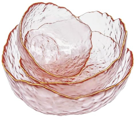 binsakao Lot de 3 saladiers en verre de forme irrégulière Phnom Penh - Bols de service pour la cuisine, les pâtes, les desserts, le popcorn, les fruits, les collations