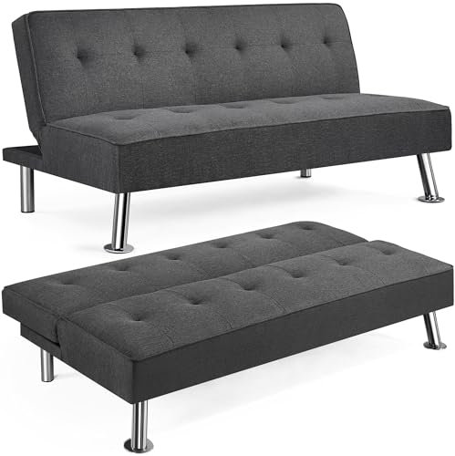 Yaheetech Divano Letto Divano Trasformabile in Letto Mobile Imbottito a 3 Posti Divanetto Reclinabile con Gambe in Metallo da Salotto Camera degli Ospiti Grigio Scuro