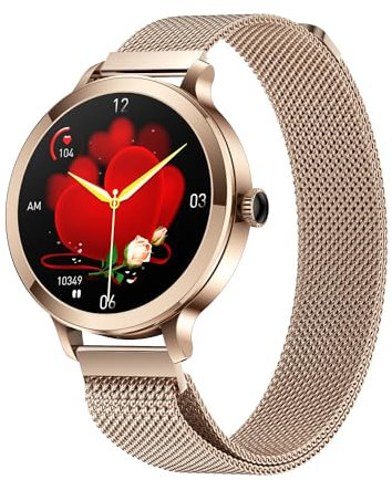 Smartwatch für Frauen mit Bluetooth-Anruf, Smartwatch für iPhone und Android-Telefone, Fitness-Tracker-Uhr mit Anruf-/Entgegennahmefunktion wasserdicht Herzfrequenz Blutdruck Blutsauerstoff (Gold)