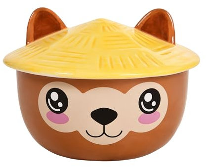 Elbenwald Alpaka Kawaii Schale mit Deckel für Anime Fans Ramen-Bowl Müslischale rundumbedruckt 550 ml Keramik braun